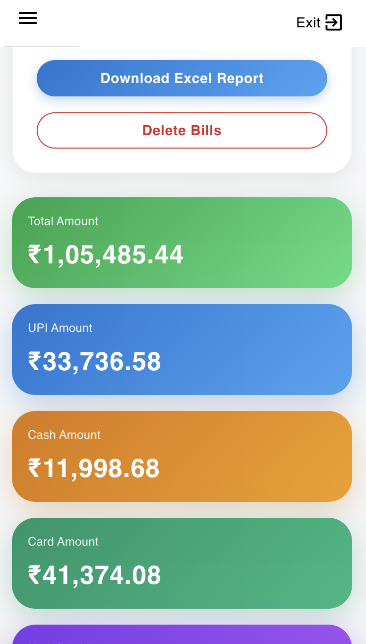 BillZapp Mobile Dashboard